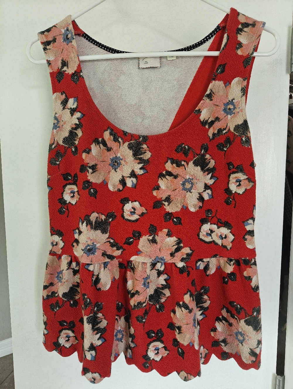 Anthropologie Floral Red Peplum Tank Top With Cutout In The Back
